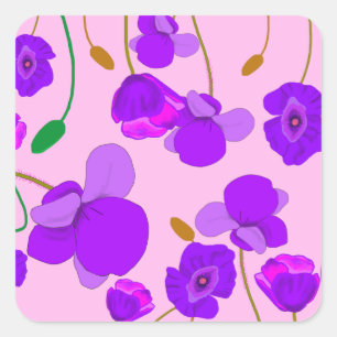 Poppy (Papaver somniferum) Lilac Square Sticker