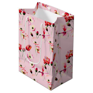 Poppy Pattern On Blush Pink Medium Gift Bag