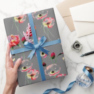 Poppy Pattern On Grey Wrapping Paper