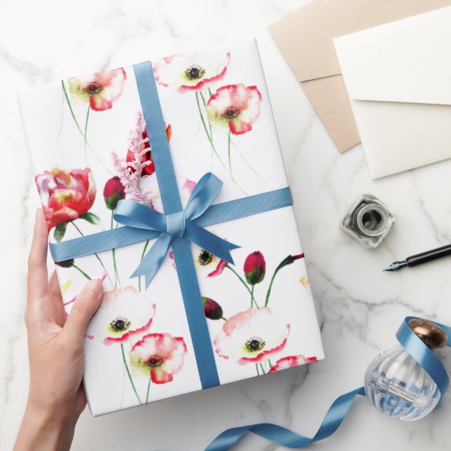 Poppy Pattern On White Wrapping Paper (Gifting)