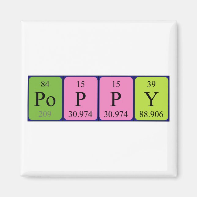 Poppy periodic table name magnet (Front)