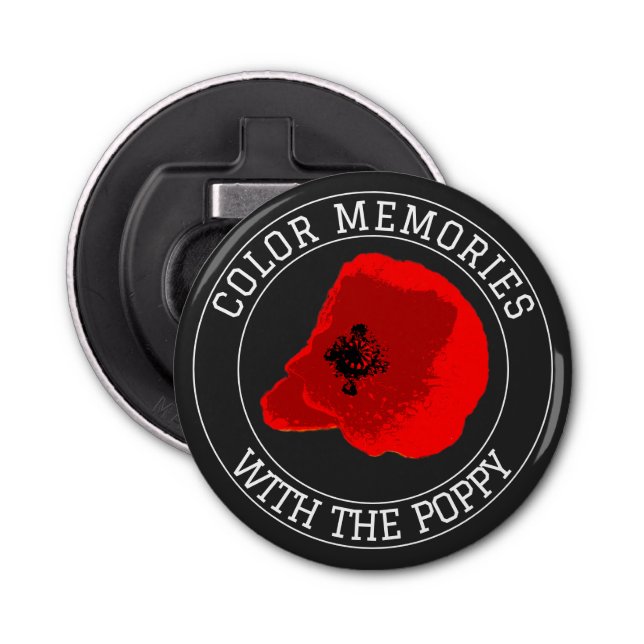 Poppy – Personalized Top & Bottom Text on Black Bottle Opener (Front)