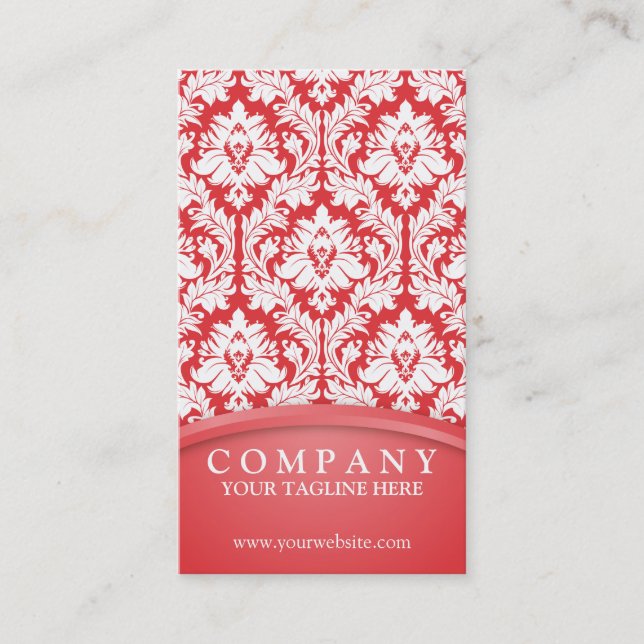 Poppy Red Damask Business Card (Front)