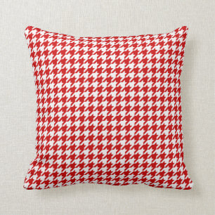 Poppy red houndstooth pattern print throw pillow