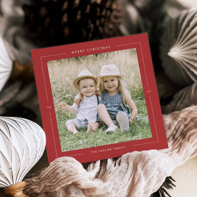 POPPY Red Photo Unique Modern Merry Christmas Holiday Card (POPPY Red Photo Unique Modern Merry Christmas Holiday Card)