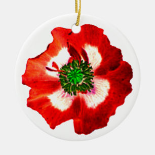 Poppy Red White Green ornament plain