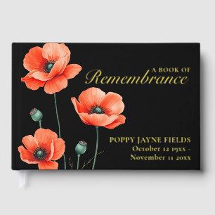 Poppy Remembrance Funeral Foil Guest Book