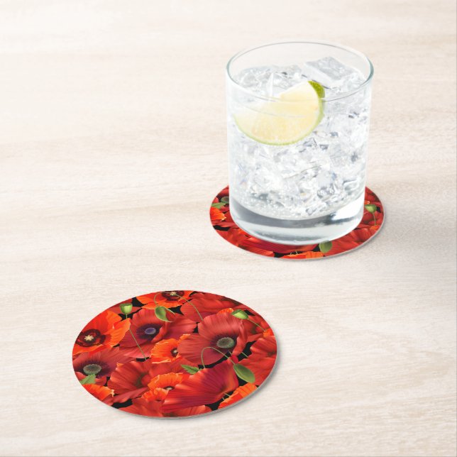 Poppy Round Paper Coaster (Insitu)
