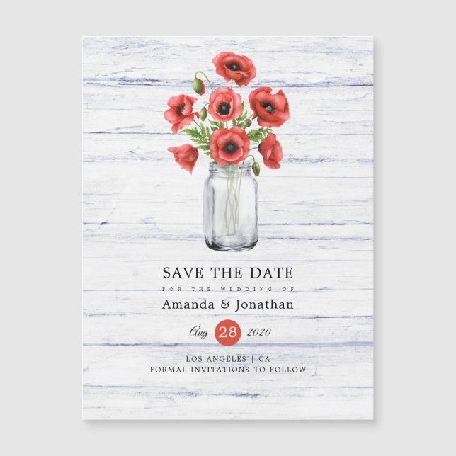 Poppy Rustic Mason Jar Wedding Save the Date (Front)