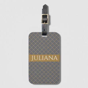 Poppy Seed Grey and Gold Quatrefoil Personalized Luggage Tag