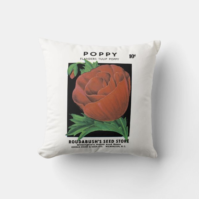 Poppy Seed Packet Label Throw Pillow (Front)