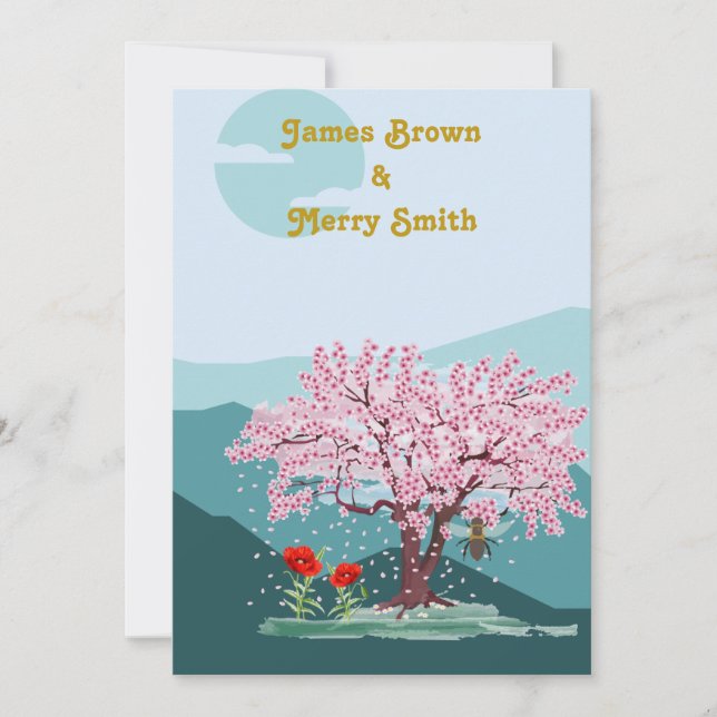 Poppy Seeds Flowers Sakura Bee Wedding Invitation (Front)
