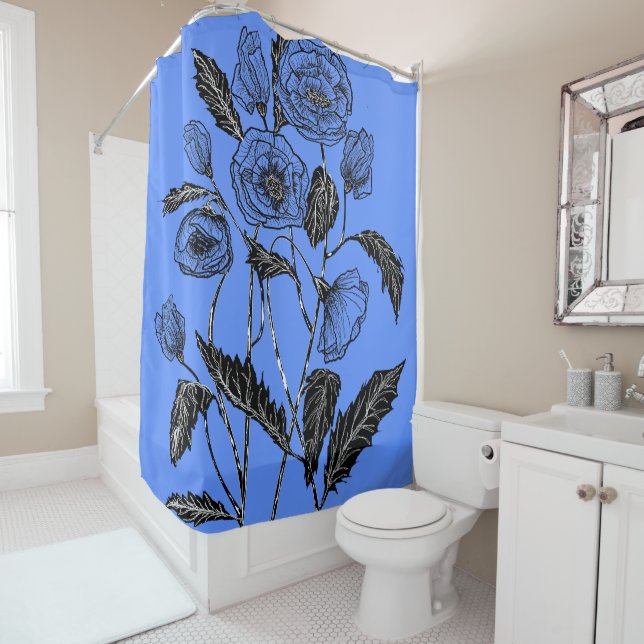 Poppy Shower Curtain Blue - Your Colours (In Situ)