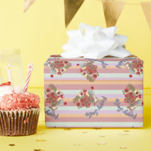 poppy smiles stripes wrapping paper