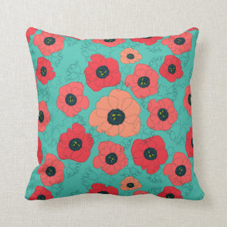 poppy spin coral on teal throw pillow