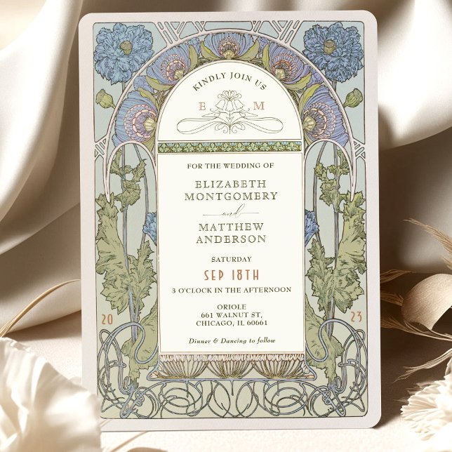 Poppy Wedding Invitations Art Nouveau by Mucha (Creator Uploaded)