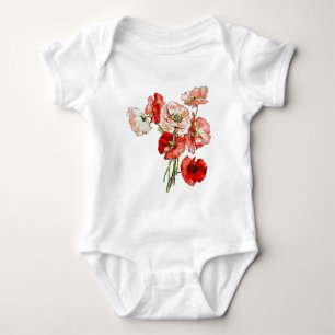Poppy wild flower monogram baby bodysuit