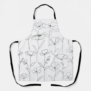 Poppy Wildflower Black and White Minimal Floral Apron