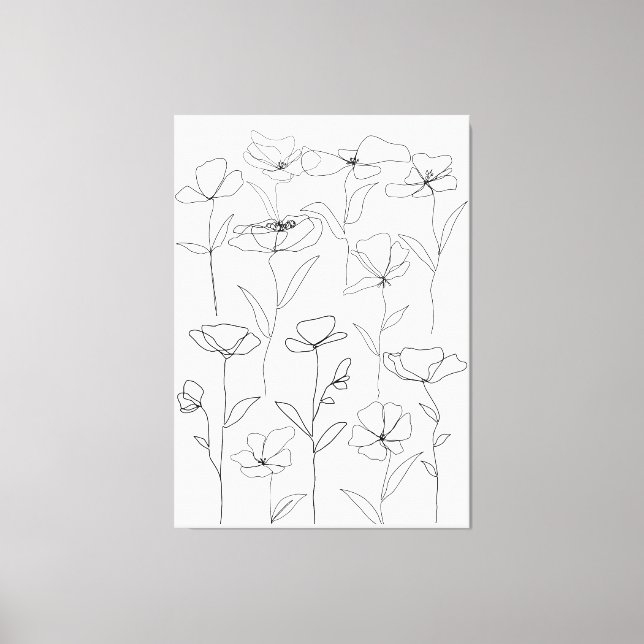 Poppy Wildflower Black and White Minimal Floral Canvas Print (Front)