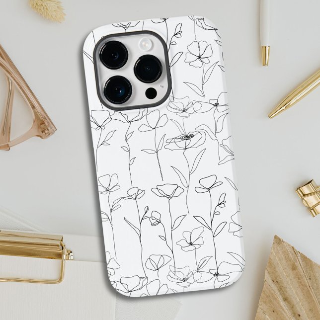 Poppy Wildflower Black and White Minimalist Floral Case-Mate iPhone Case (In situ)