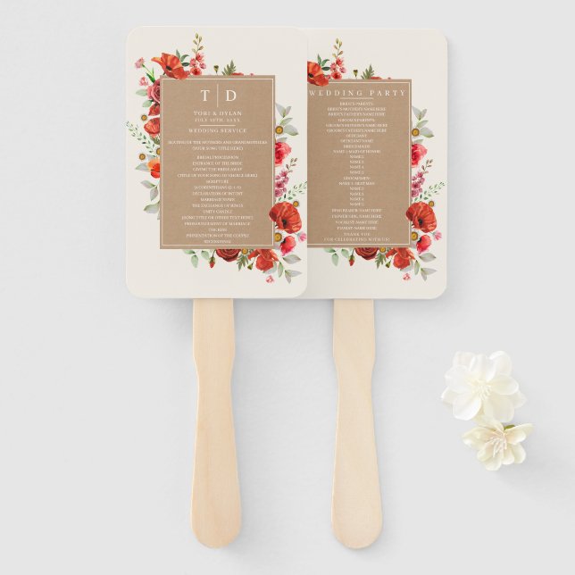 Poppy Wildflowers Cardstock Hand Fan (Front and Back)