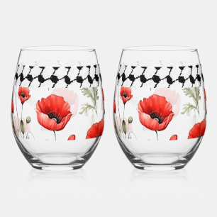 Poppy with Palestinian Hattah Wine Glass Set