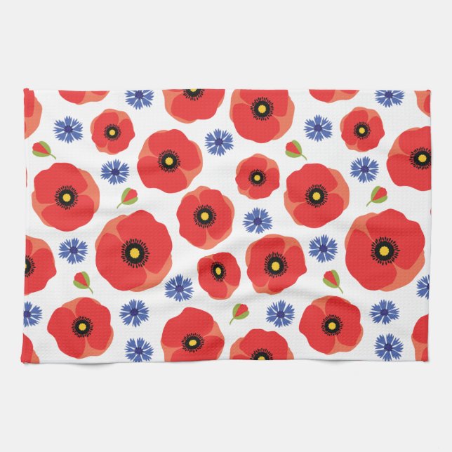 Poppys And Cornflowers Pattern Kitchen Towel (Horizontal)