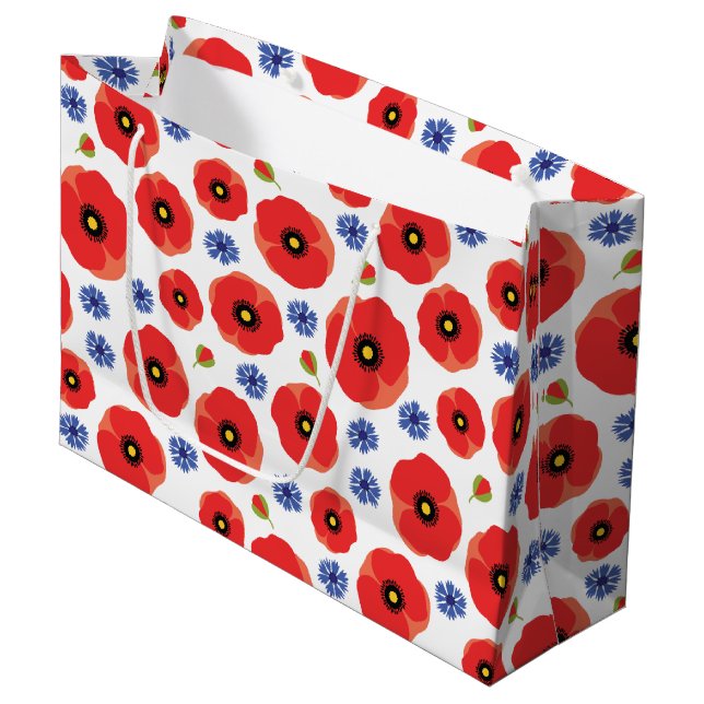 Poppys And Cornflowers Pattern Large Gift Bag (Front Angled)