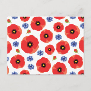 Poppys And Cornflowers Pattern Postcard