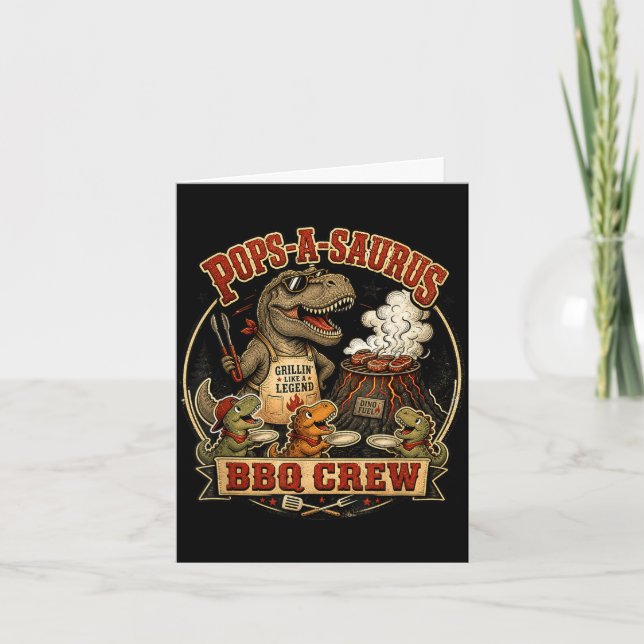 Pops a saurus bbq crew funny dinosaur dad gag joke card (Front)