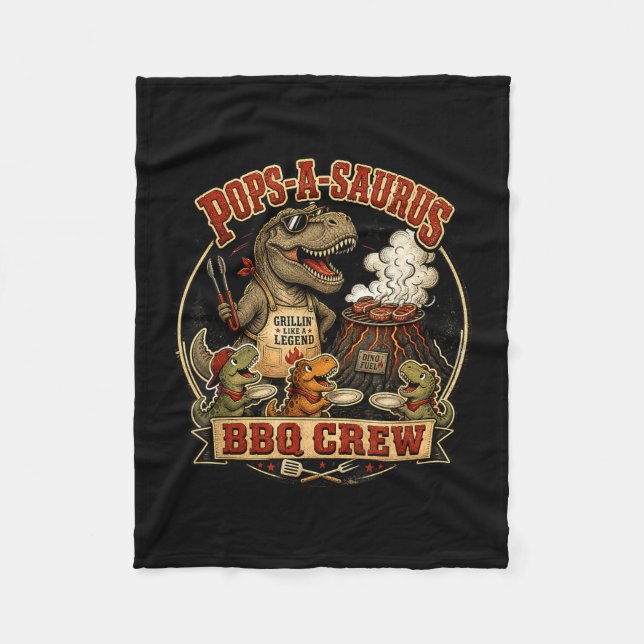 Pops a saurus bbq crew funny dinosaur dad gag joke fleece blanket (Front)
