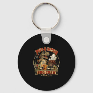 Pops a saurus bbq crew funny dinosaur dad gag joke keychain