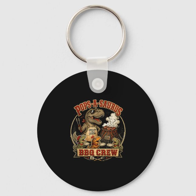 Pops a saurus bbq crew funny dinosaur dad gag joke keychain (Front)