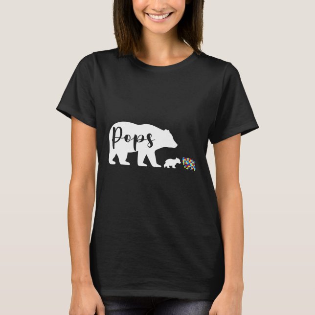 Pops Bear Autism Awareness Love Support Family Aut T-Shirt (Front)