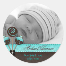Pops de gâteau Baby Boy Sticker Blue Brown Candy