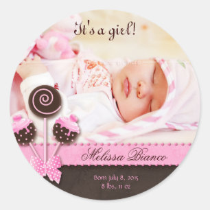 Pops de gâteau Bébé Girl Sticker rose Brown bonbon