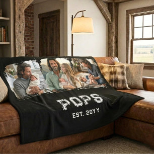 Pops Est Year 3 Photo Keepsake Varsity Style Sherpa Blanket
