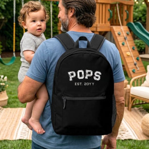 Pops Est Year Grandpa Nickname Bold White Varsity Printed Backpack