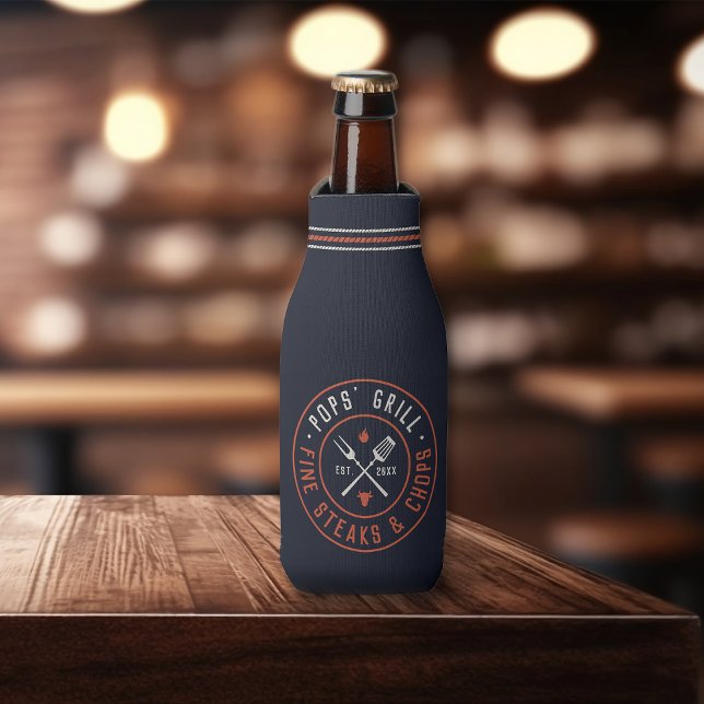 Pops' Grill Personalized Year Established Bottle Cooler (Creator Uploaded)