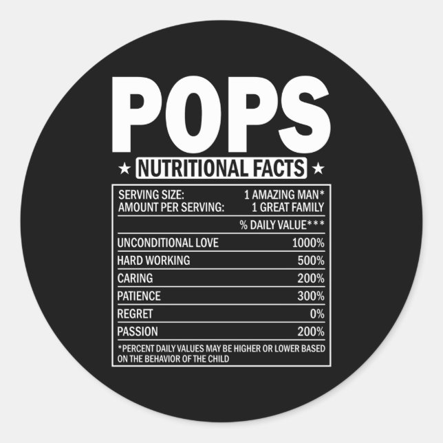 Pops Nutrition Facts Fathers Day Dad Papa Classic Round Sticker (Front)