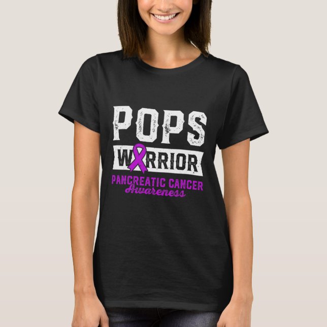 Pops of a Warrior Pancreatic Pops Purple Ribbon Su T-Shirt (Front)