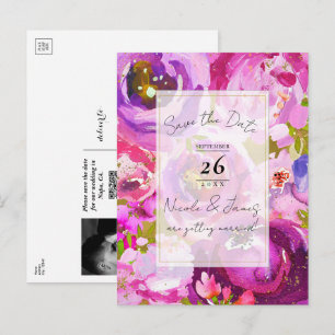 Pops of Pink & Purple Vibrant Floral Save the Date Announcement Postcard