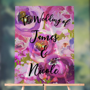 Pops of Pink & Purple Vibrant Floral Wedding Sign