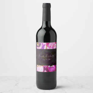 Pops of Pink & Purple Vibrant Floral Wedding Wine Label