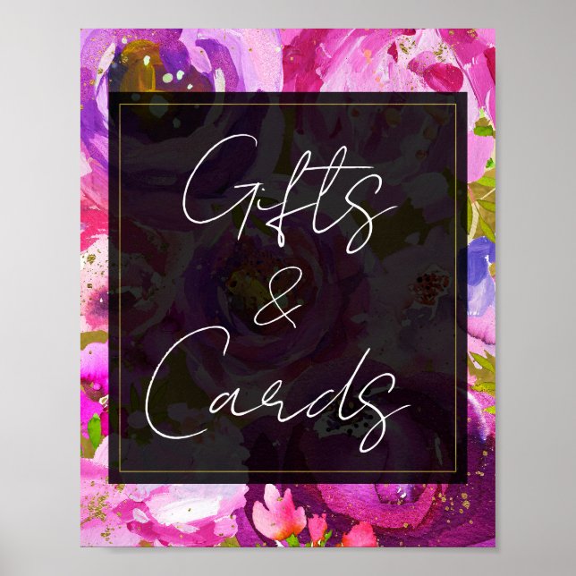 Pops of Pink Purple Vibrant Gifts Cards Table Sign (Front)