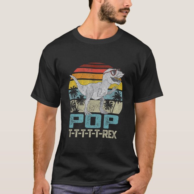 PopSaurus T Rex Dinosaur Fathers Day Christmas T-Shirt (Front)
