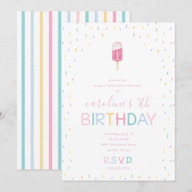 Popsicle Birthday Party with Rainbow Sprinkles Invitation (Front/Back)