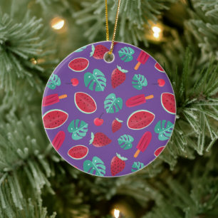 Popsicle, Cherry, Strawberry & Watermelon Leaves Ceramic Ornament