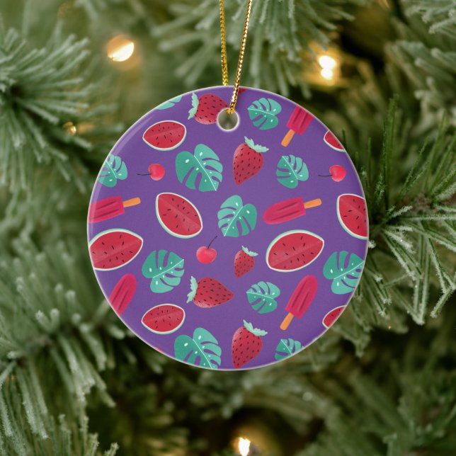 Popsicle, Cherry, Strawberry & Watermelon Leaves Ceramic Ornament (Tree)