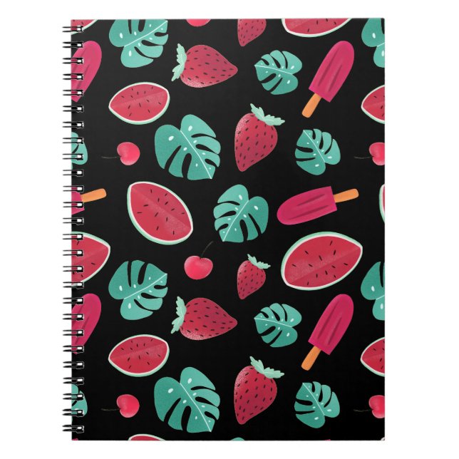 Popsicle, Cherry, Strawberry & Watermelon Leaves Notebook (Front)